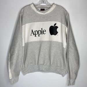 Vintage Hilton Active Apparel Big Apple Logo Grey Striped Crew Sweatshirt XL